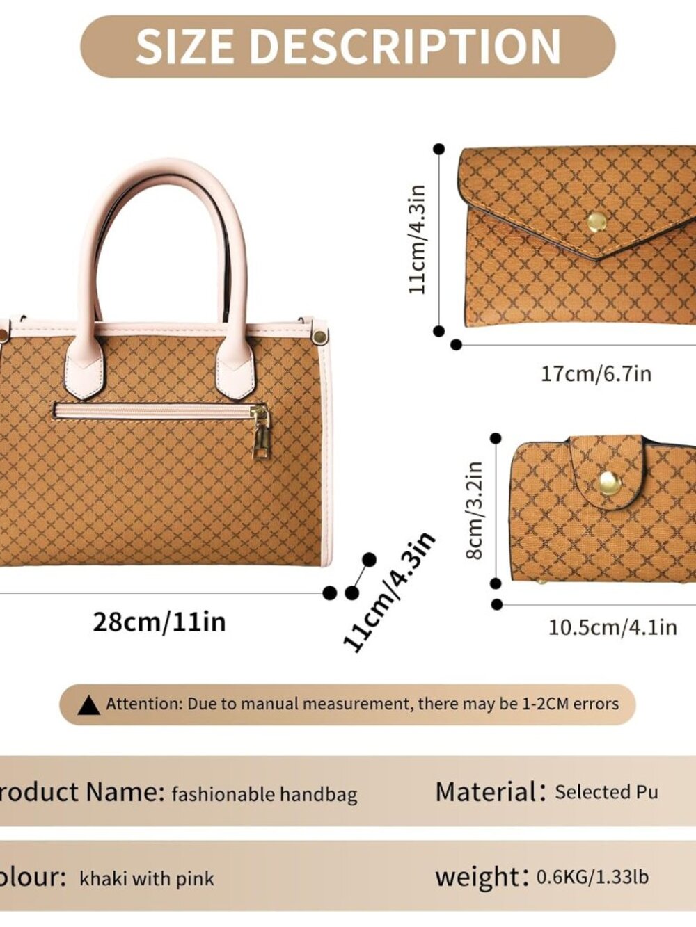 3pcs Purses and Handbags Set for Women, Top Handle Satchel Purse, Satchel Should - Picture 5 of 7